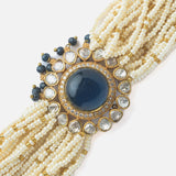 Gold Plated Blue Colored Kundan, Polki Womens Bracelet