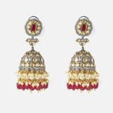Gold Plated Red Womens Pair of Jhumka Earrings