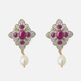 Gold Plated Pink Womens Pair of Drop Earrings