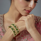 Saadgi Gold Plated Green Kundan, Polki Womens Pair of Bangles