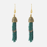 Gold Plated Green Womens Beaded Tassel Pair of Earrings