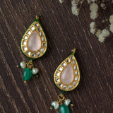 Gold Plated Pink Womens Kundan & Polki Drop Pair of Earrings
