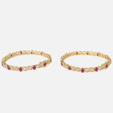 Gold Plated Pink Colored Synthetic Stone Womens Pair of Bangles