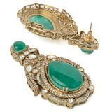 Gold Plated Green Womens Synthetic Stone Pair of Earrings