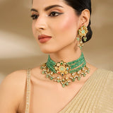 Green Bead Polki Choker Set