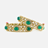 Rich Emerald Polki Bnagles