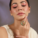 Navratna Polki Floral Ring