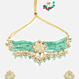Green Bead Polki Choker Set