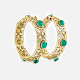 Rich Emerald Polki Bnagles