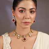 Ruby Polki Mesh Necklace Set